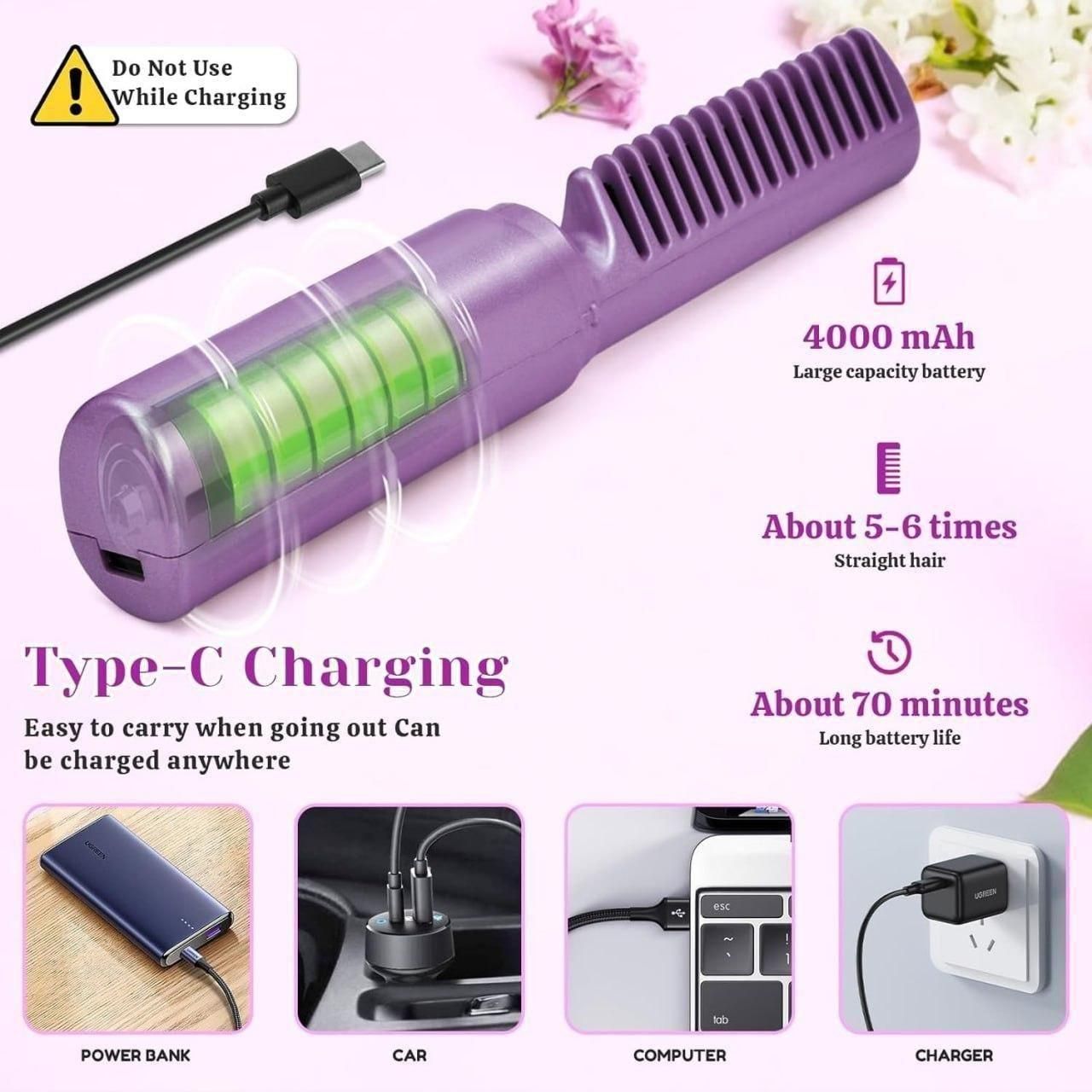 Meneflix Portable Mini Hair Straightener Cordless Rechargeable Mini Adjustable Hair Straightener Hot Comb mwa8y7-0i