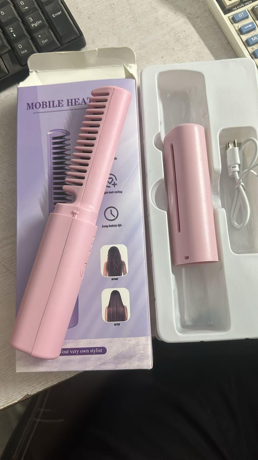 Meneflix Portable Mini Hair Straightener Cordless Rechargeable Mini Adjustable Hair Straightener Hot Comb mwa8y7-0i