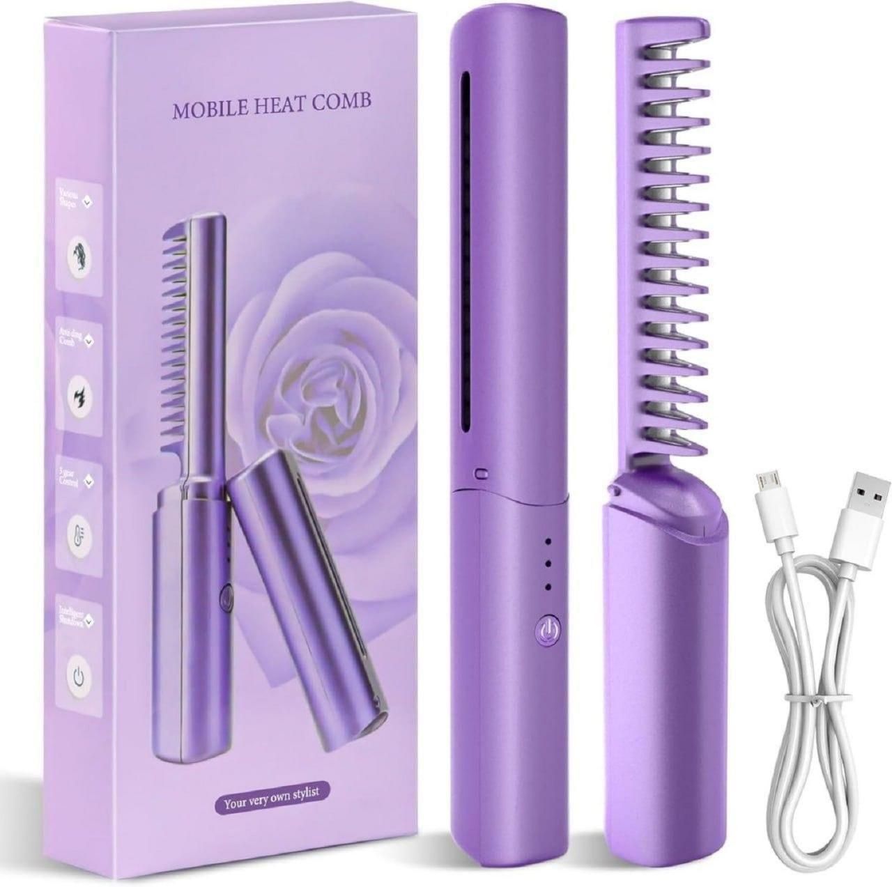 Meneflix Portable Mini Hair Straightener Cordless Rechargeable Mini Adjustable Hair Straightener Hot Comb mwa8y7-0i