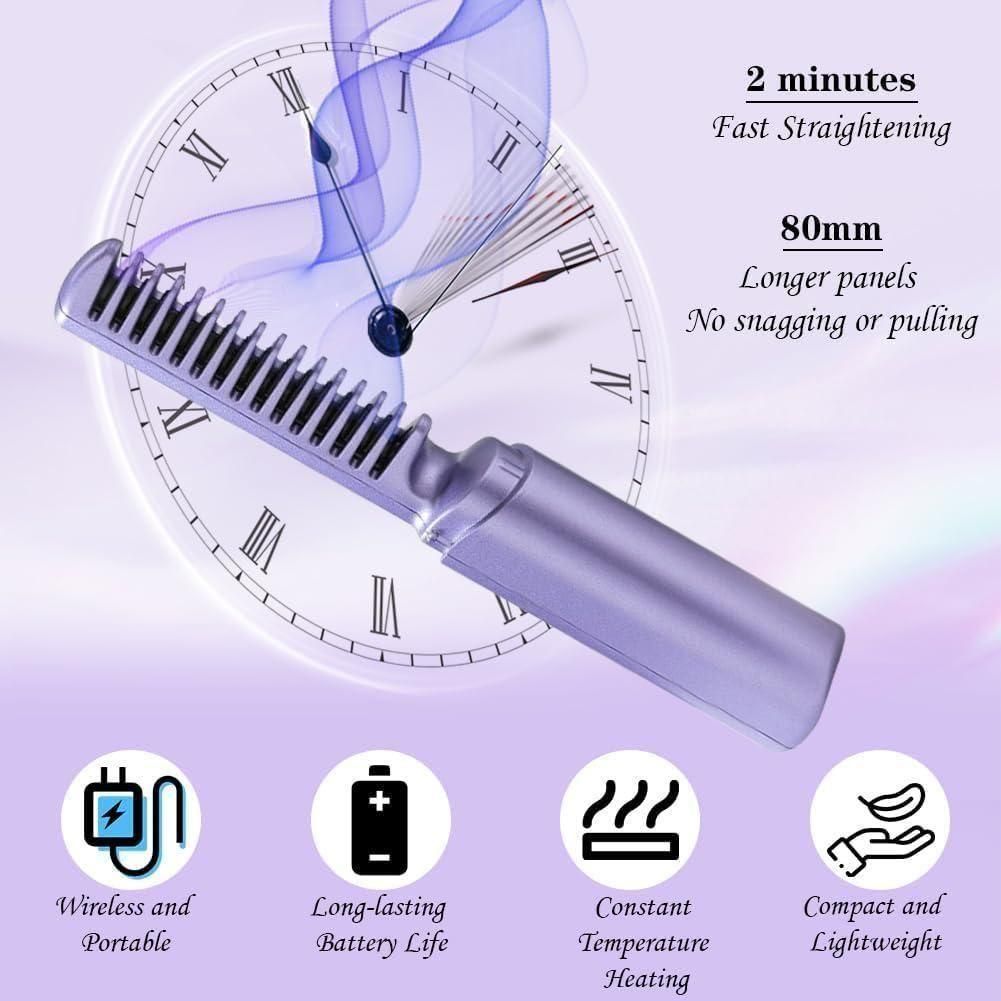 Meneflix Portable Mini Hair Straightener Cordless Rechargeable Mini Adjustable Hair Straightener Hot Comb mwa8y7-0i