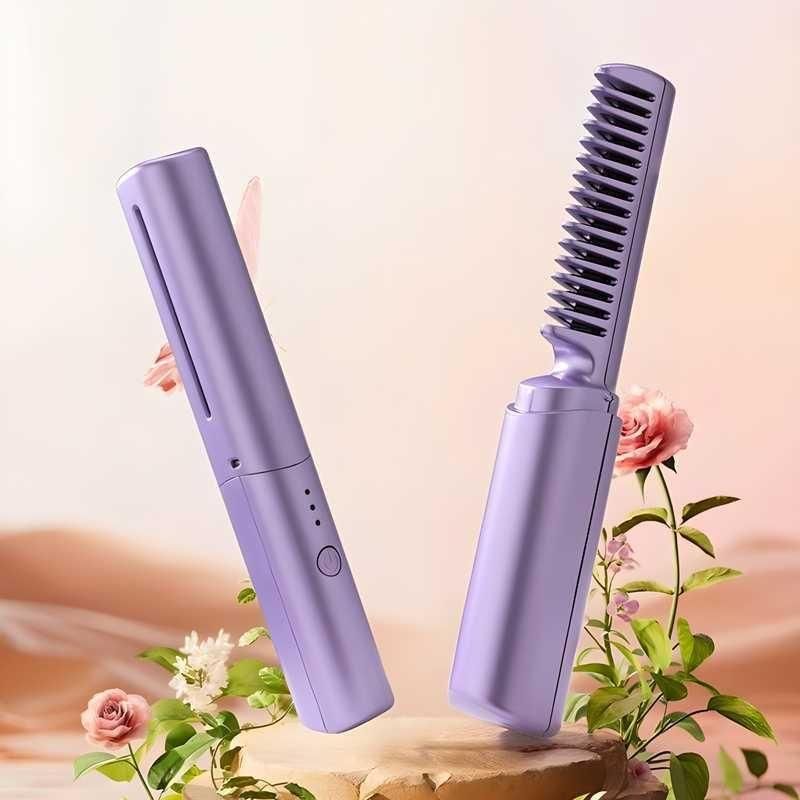 Meneflix Portable Mini Hair Straightener Cordless Rechargeable Mini Adjustable Hair Straightener Hot Comb mwa8y7-0i
